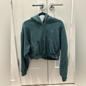 437 Green Cropped 100% Cotton Zip Up Hoodie